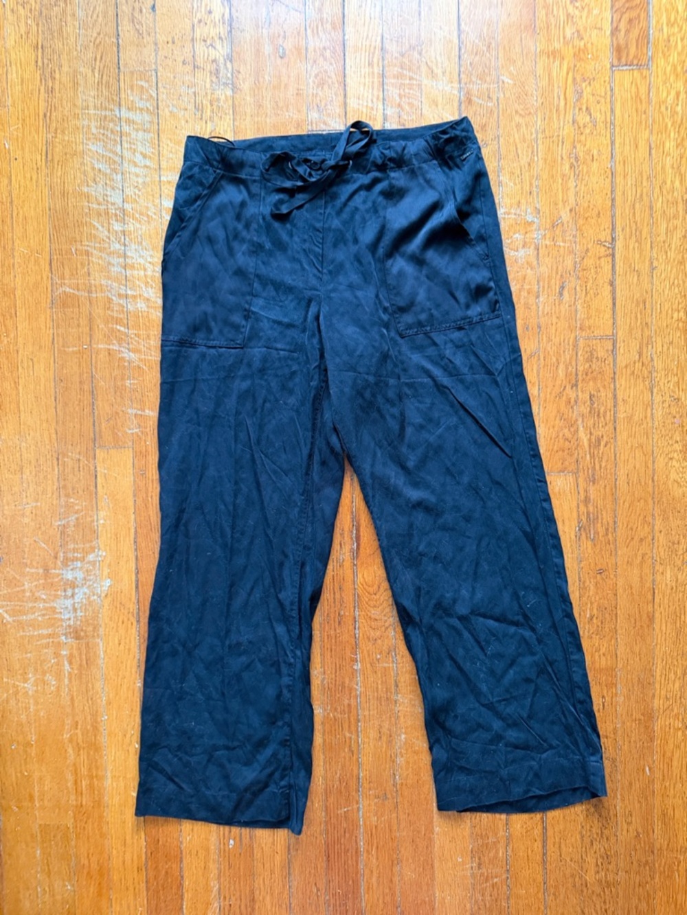 DKNY Black Drawstring Wide-Leg Pants